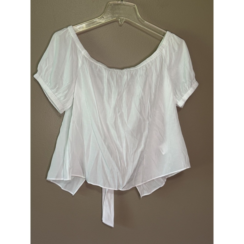 Express Womens White Off Shoulder Cropped Blouse Tie Back Short Sleeve Size M
